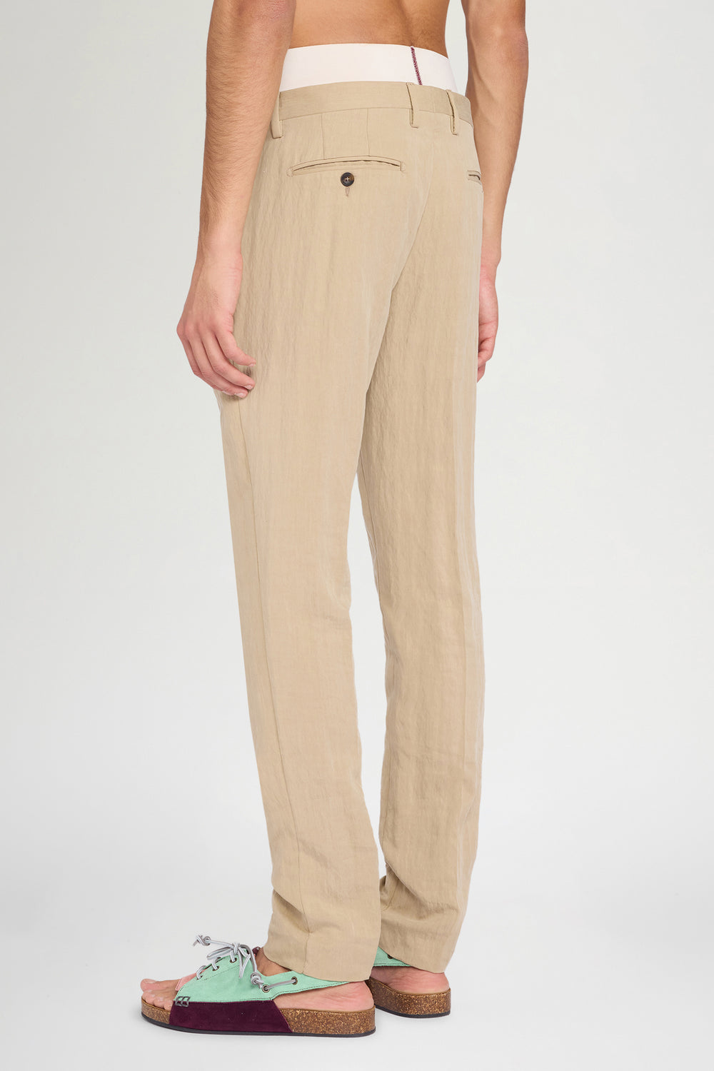 Beige Straight-Leg Tailored Trousers