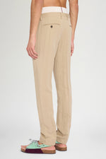 Beige Straight-Leg Tailored Trousers