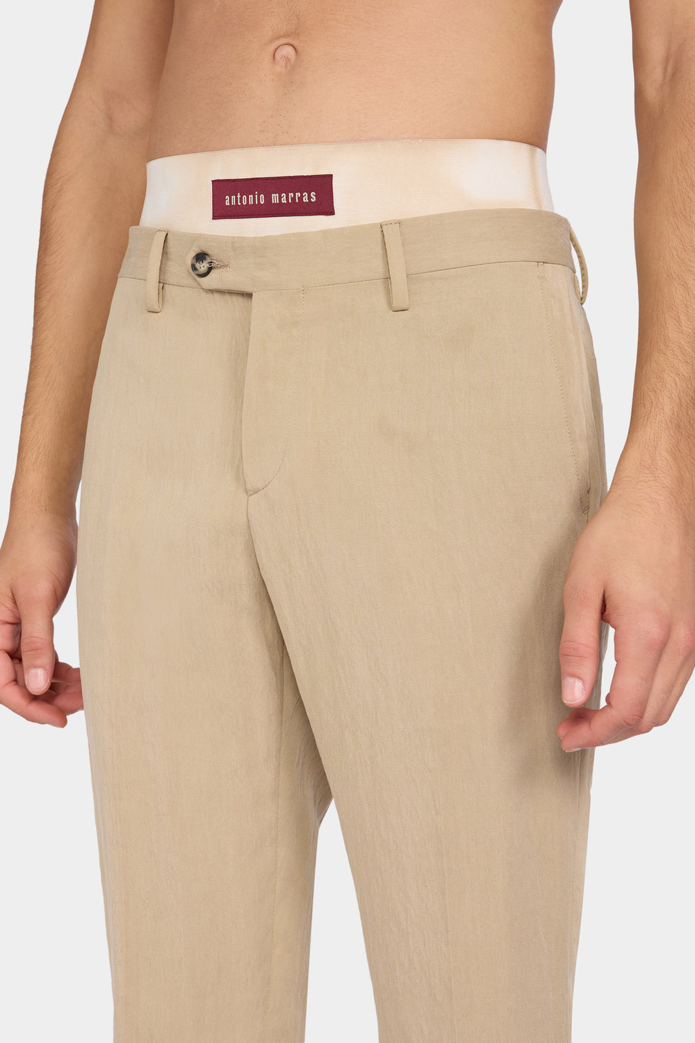Beige Straight-Leg Tailored Trousers