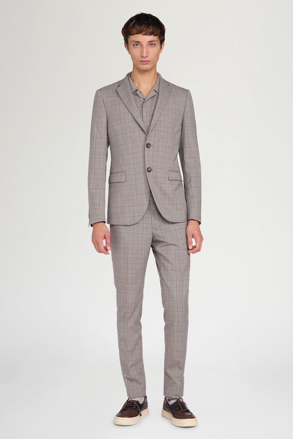 Pantaloni Sartoriali Grigi a Quadri Gamba Dritta