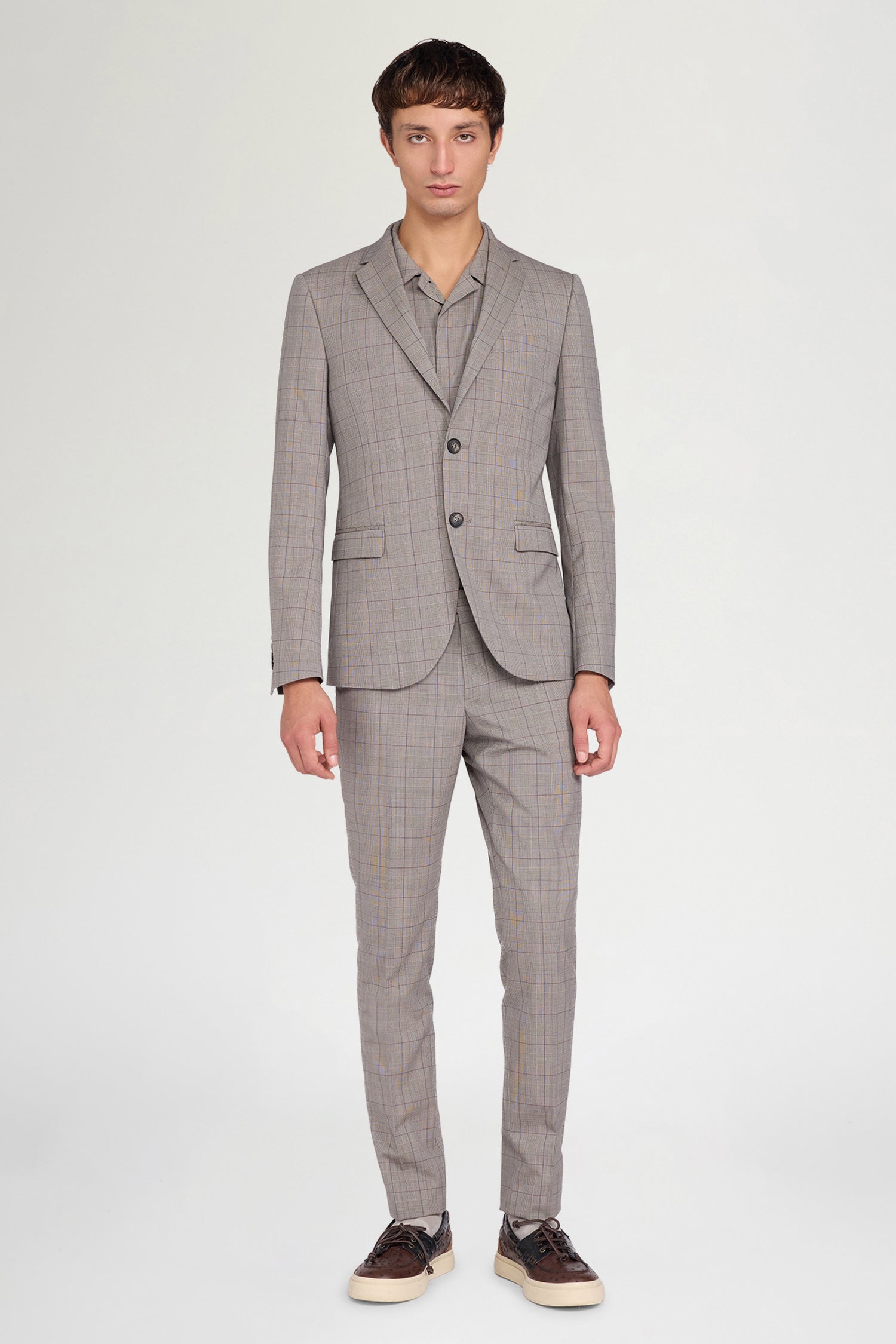 Pantaloni Sartoriali Grigi a Quadri Gamba Dritta