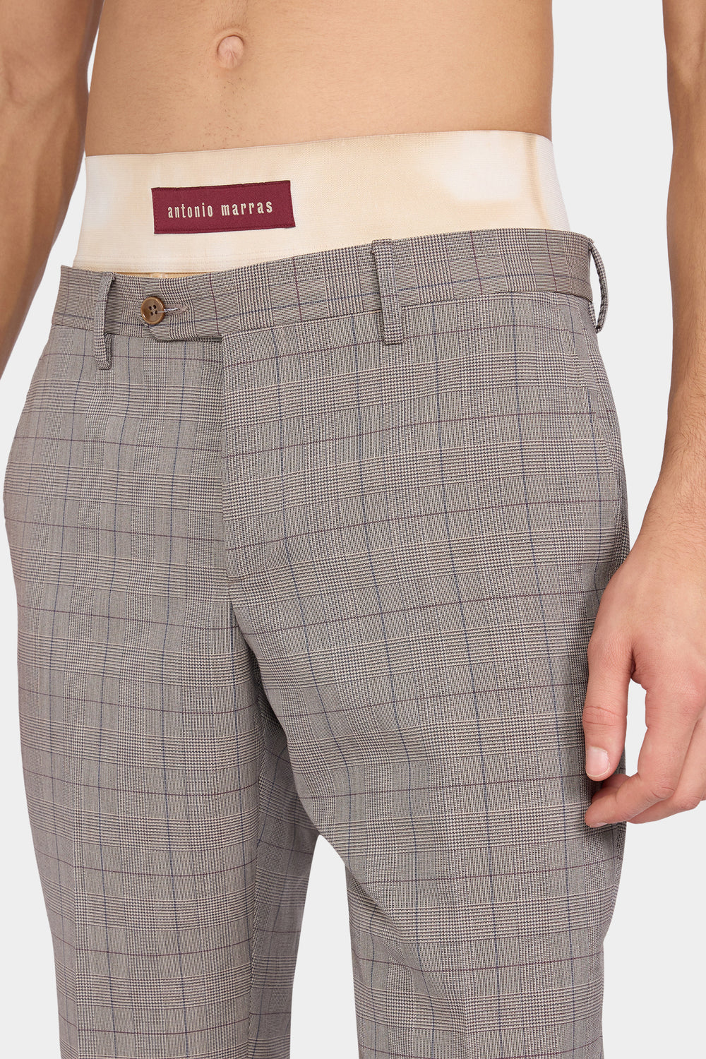 Pantaloni Sartoriali Grigi a Quadri Gamba Dritta