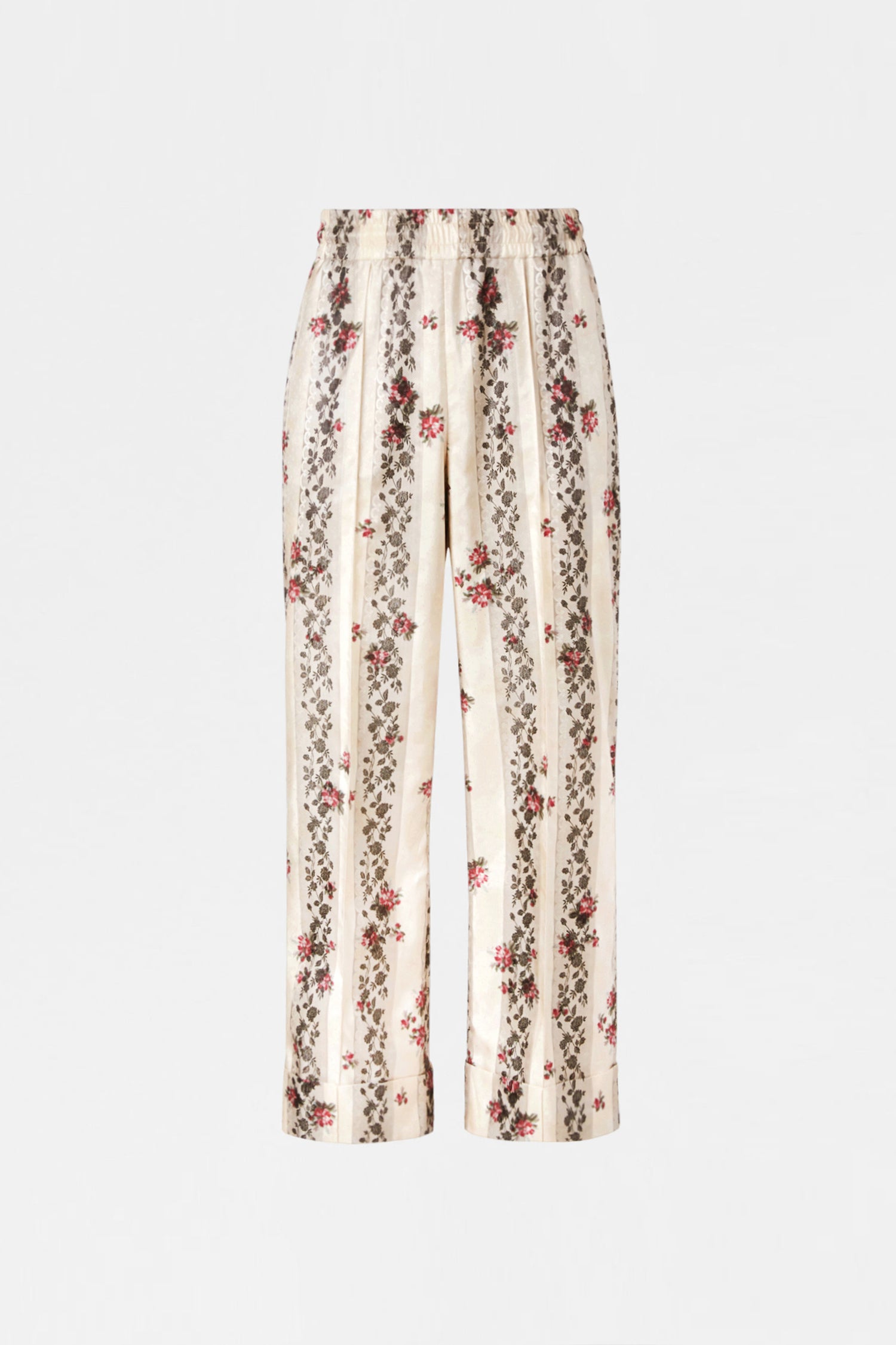 Ivory Floral Stripe Relaxed Pants