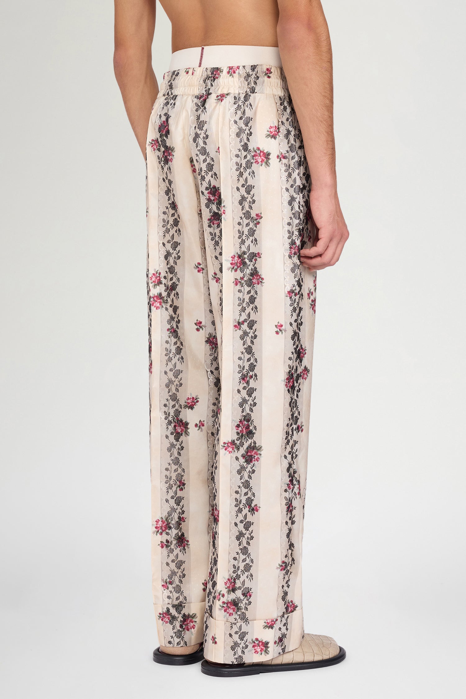 Ivory Floral Stripe Relaxed Pants