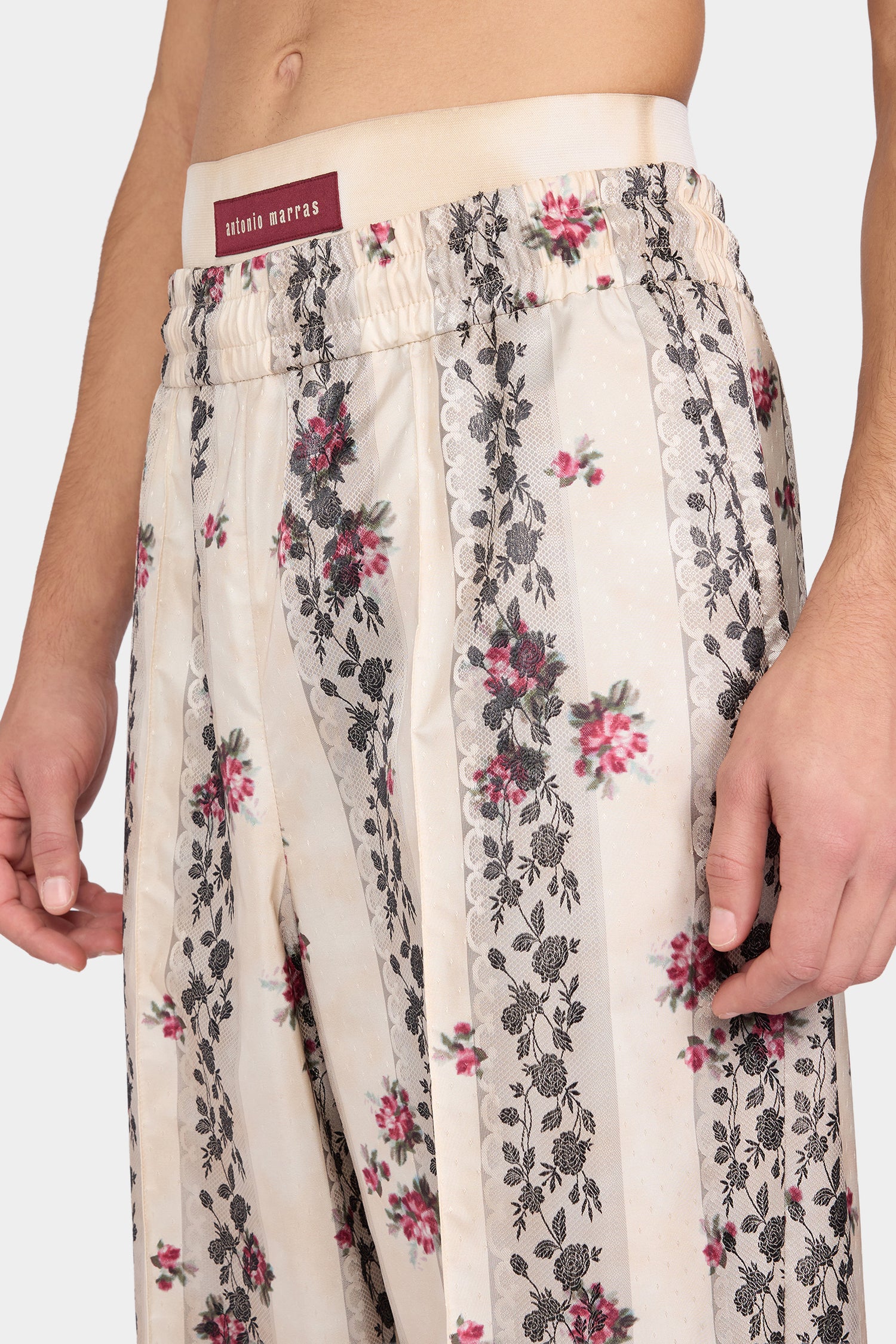 Ivory Floral Stripe Relaxed Pants