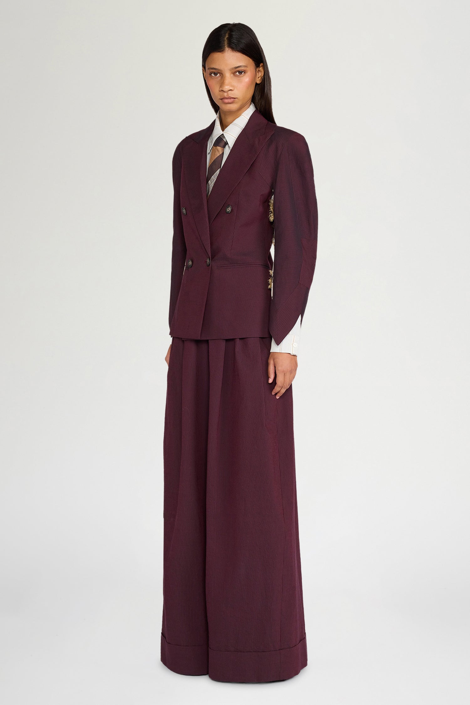 Pantaloni Bustier Bordeaux a Righe Sottili