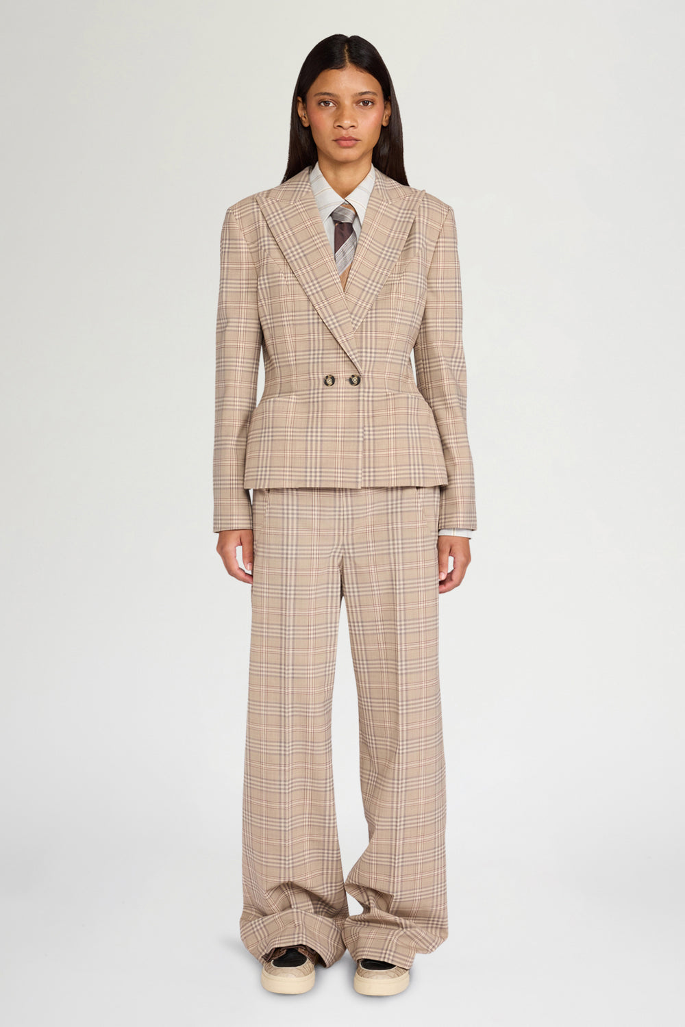 Pantaloni Bustier Tartan Beige