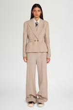 Beige Tartan Bustier Wide Pants