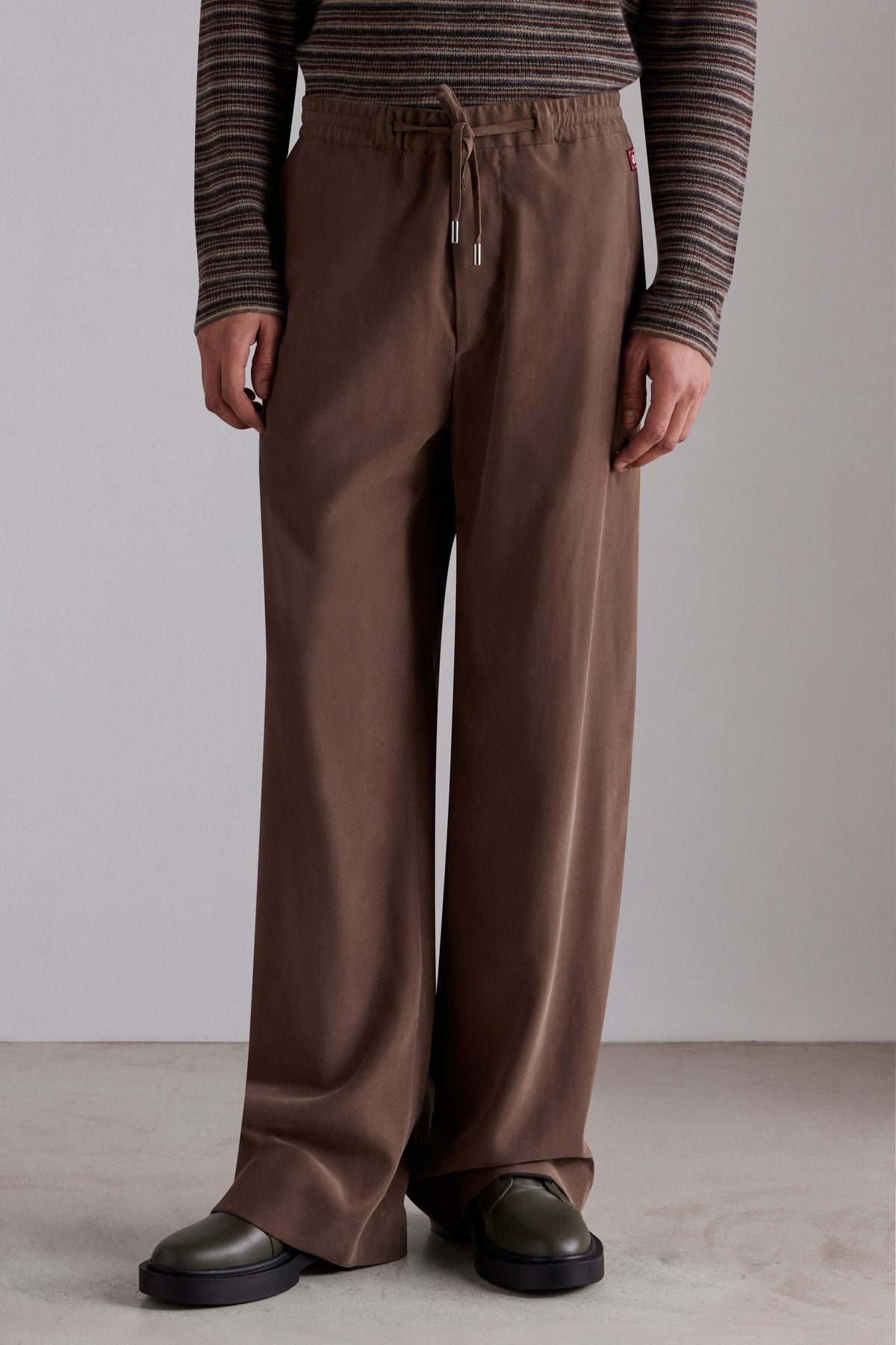Taupe Fluid Wide-Leg Trousers