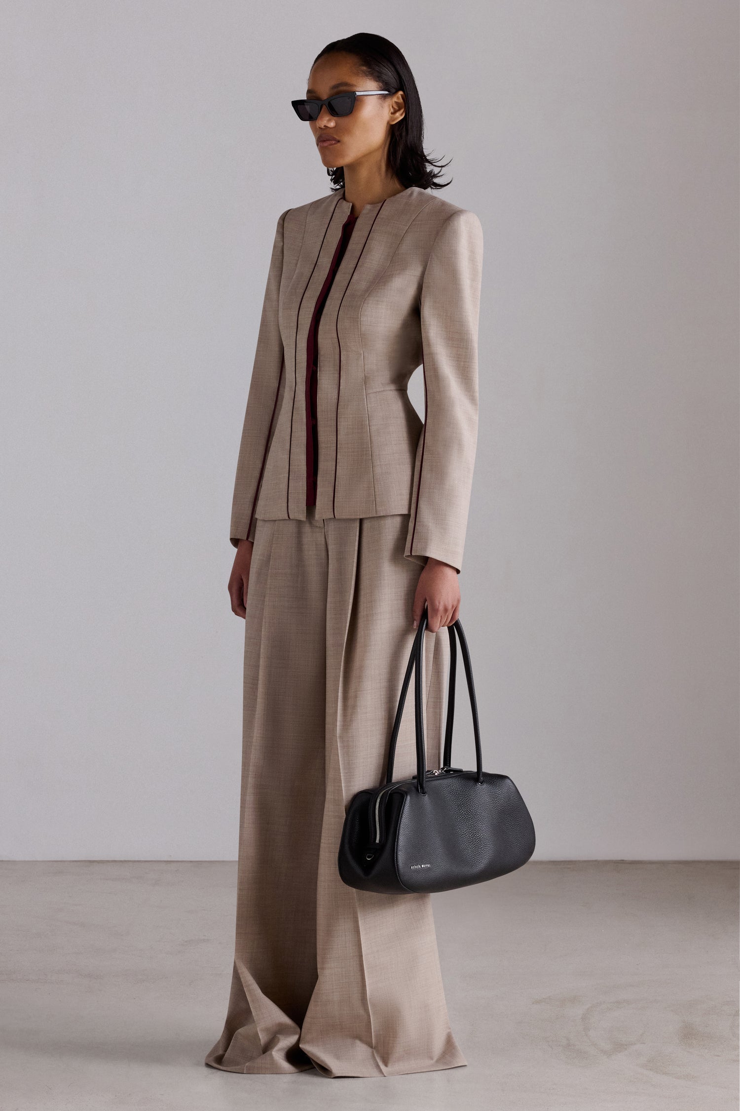 Sand Mélange Wide-Leg Trousers