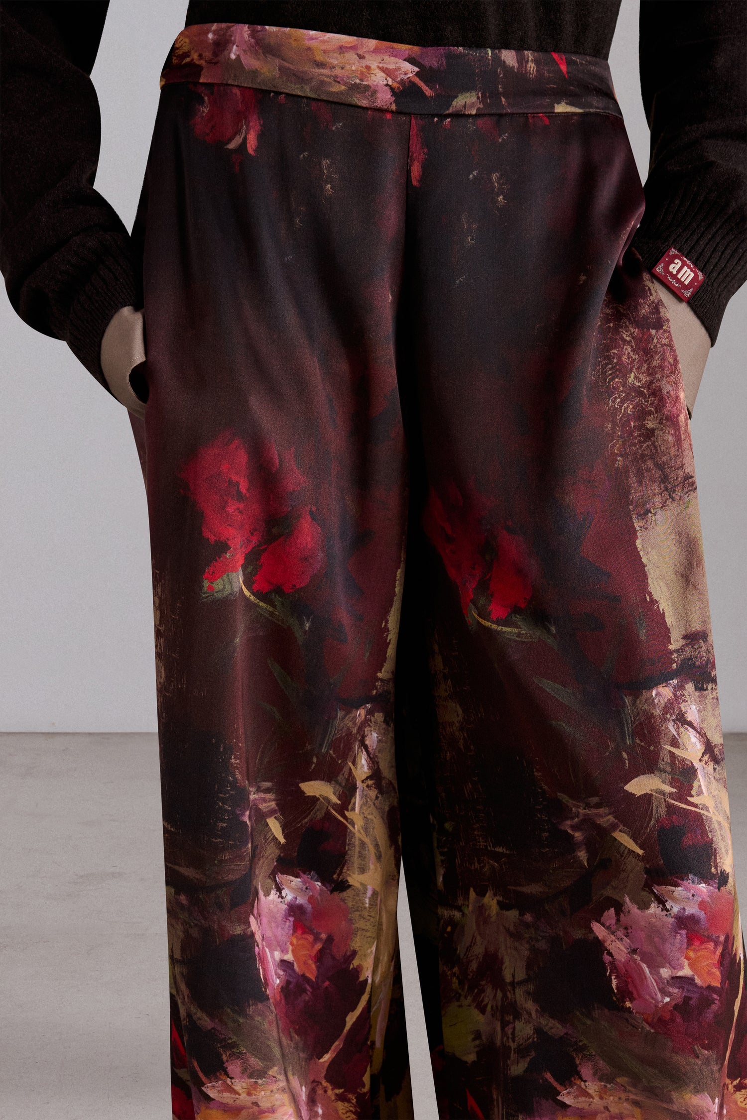Painterly Rose Silk Pants