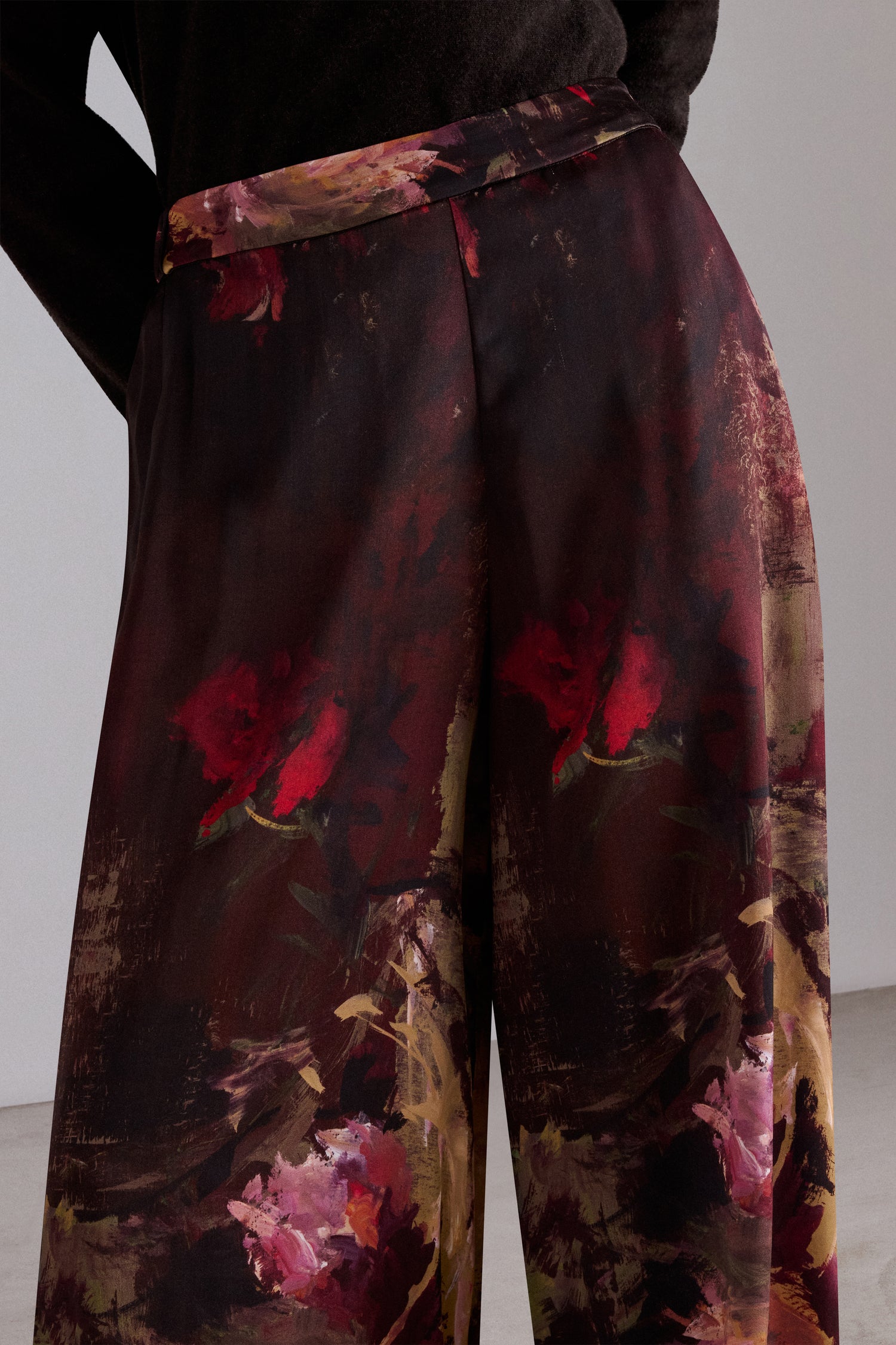 Painterly Rose Silk Pants