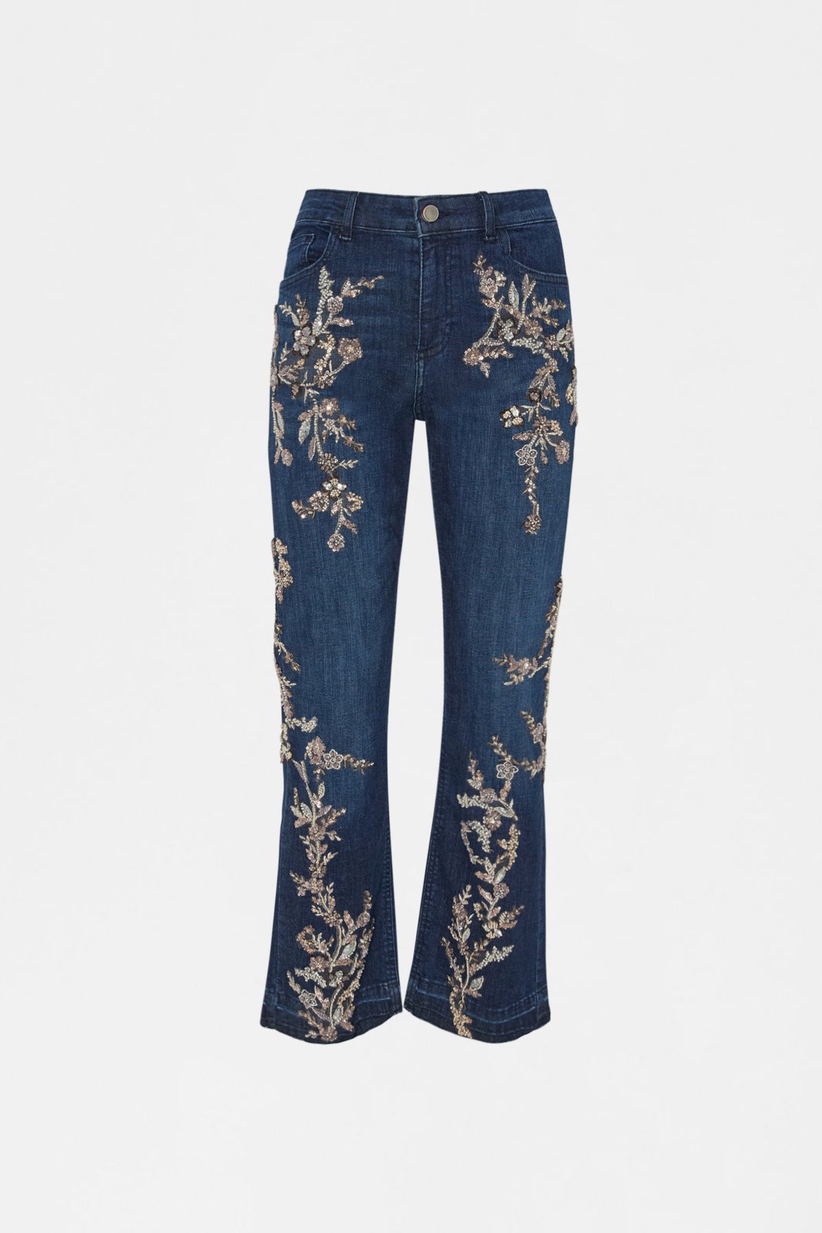 Embroidered Cropped Flare Jeans