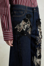 Jeans a Gamba Larga con Decori Floreali
