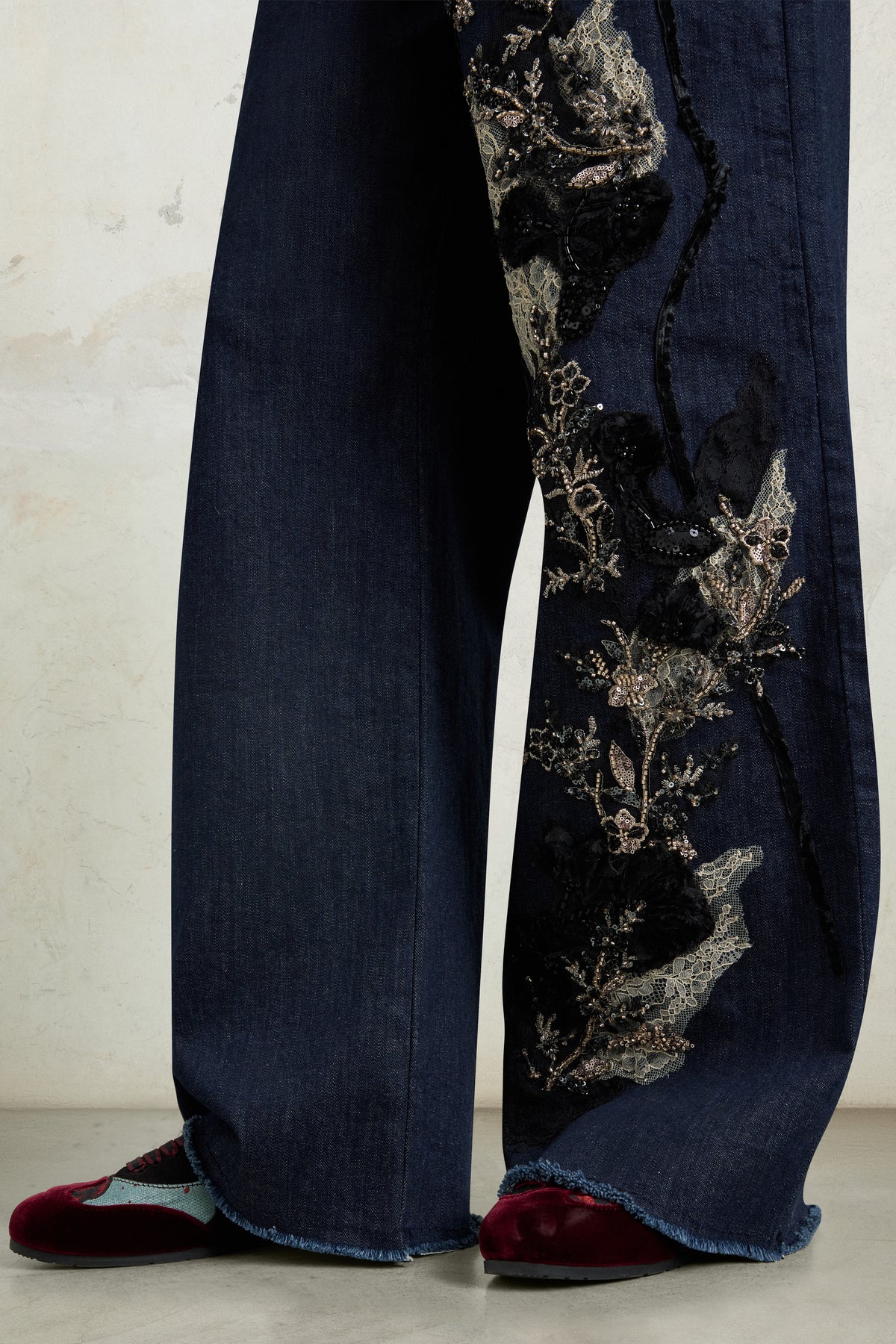 Embellished Wide-Leg Denim Jeans