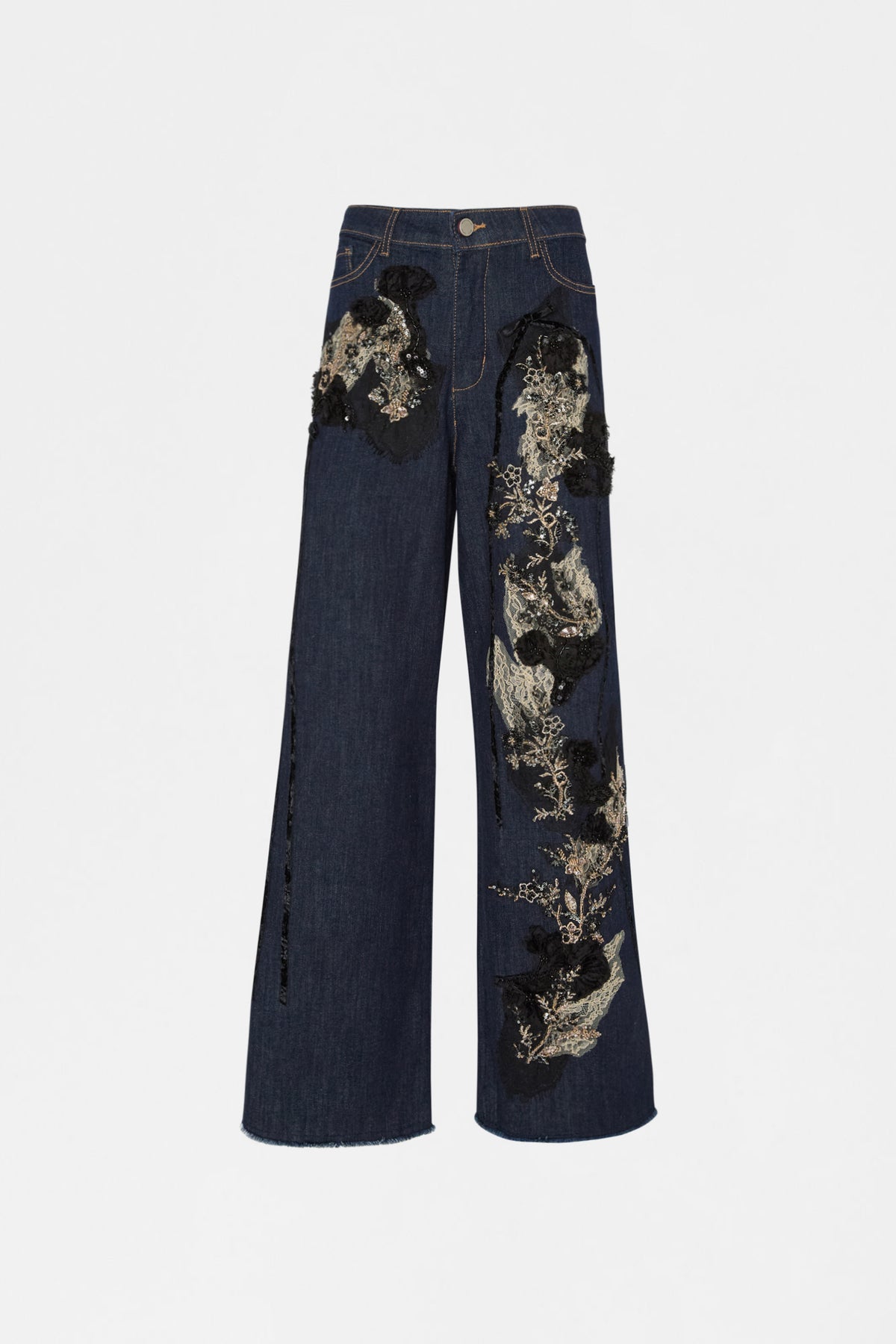 Embellished Wide-Leg Denim Jeans