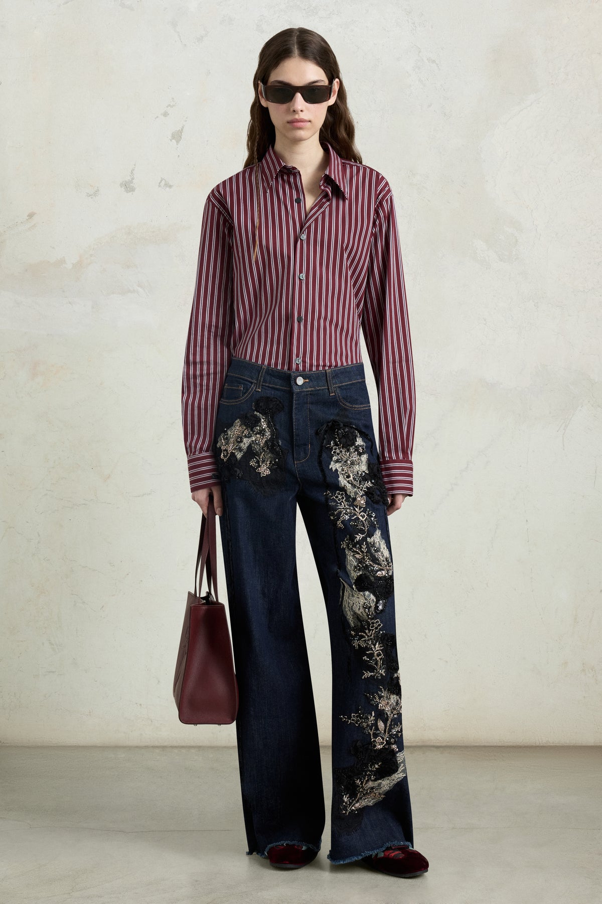 Embellished Wide-Leg Denim Jeans