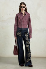 Jeans a Gamba Larga con Decori Floreali