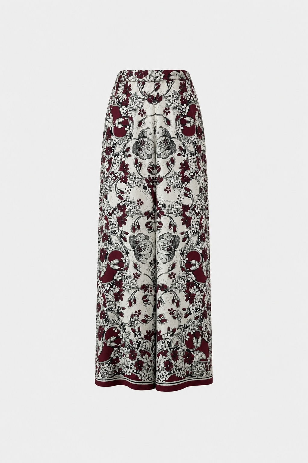Silk Palazzo Trousers with Burgundy Foulard Print