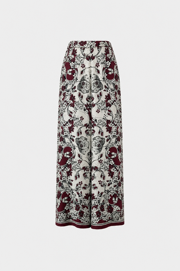 Silk Palazzo Trousers with Burgundy Foulard Print