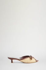 Kitten Heel Sandals in Beige Raffia
