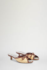 Kitten Heel Sandals in Beige Raffia