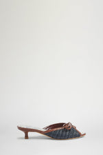 Kitten Heel Sandals in Blue Raffia