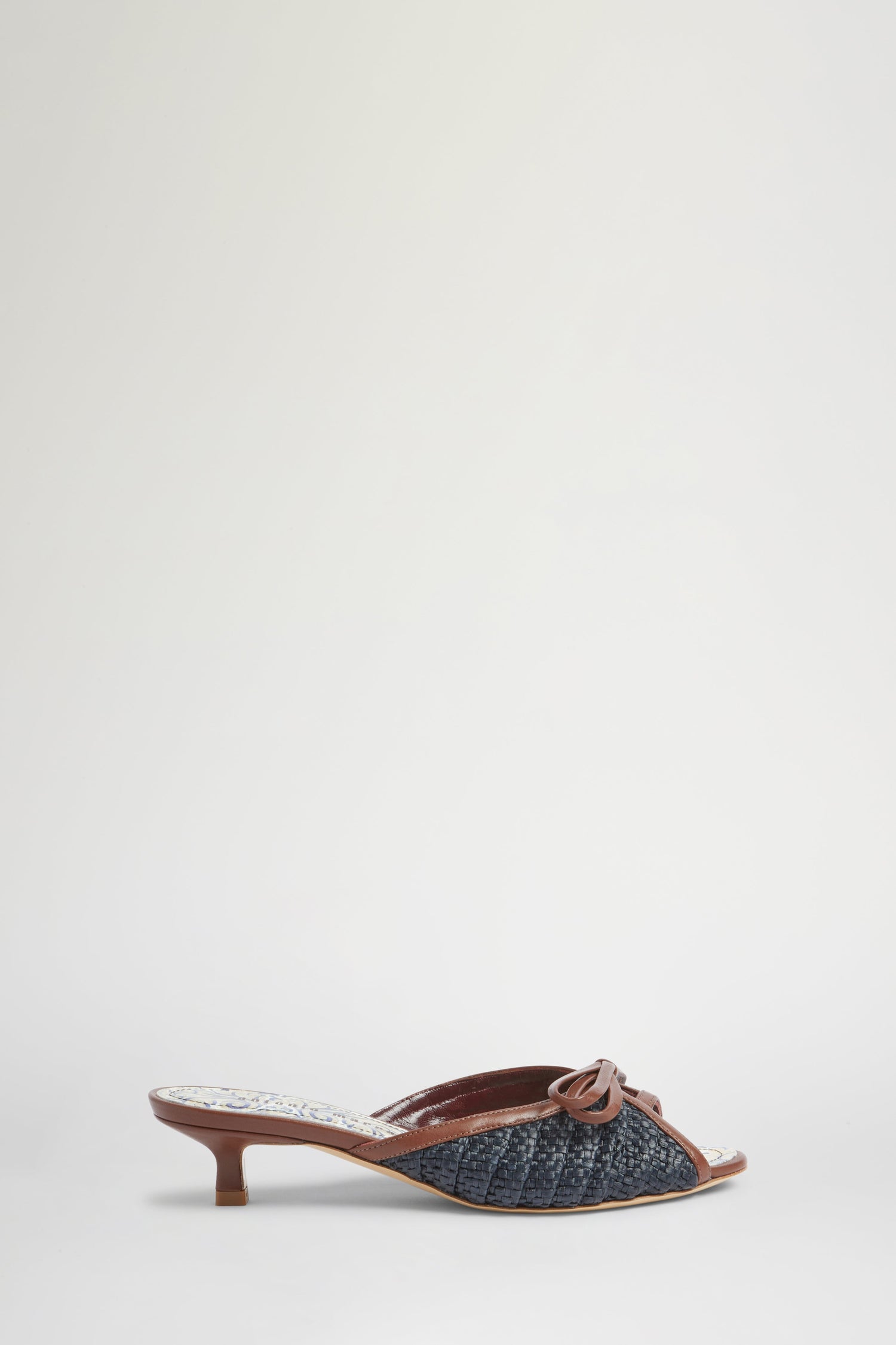 Kitten Heel Sandals in Blue Raffia