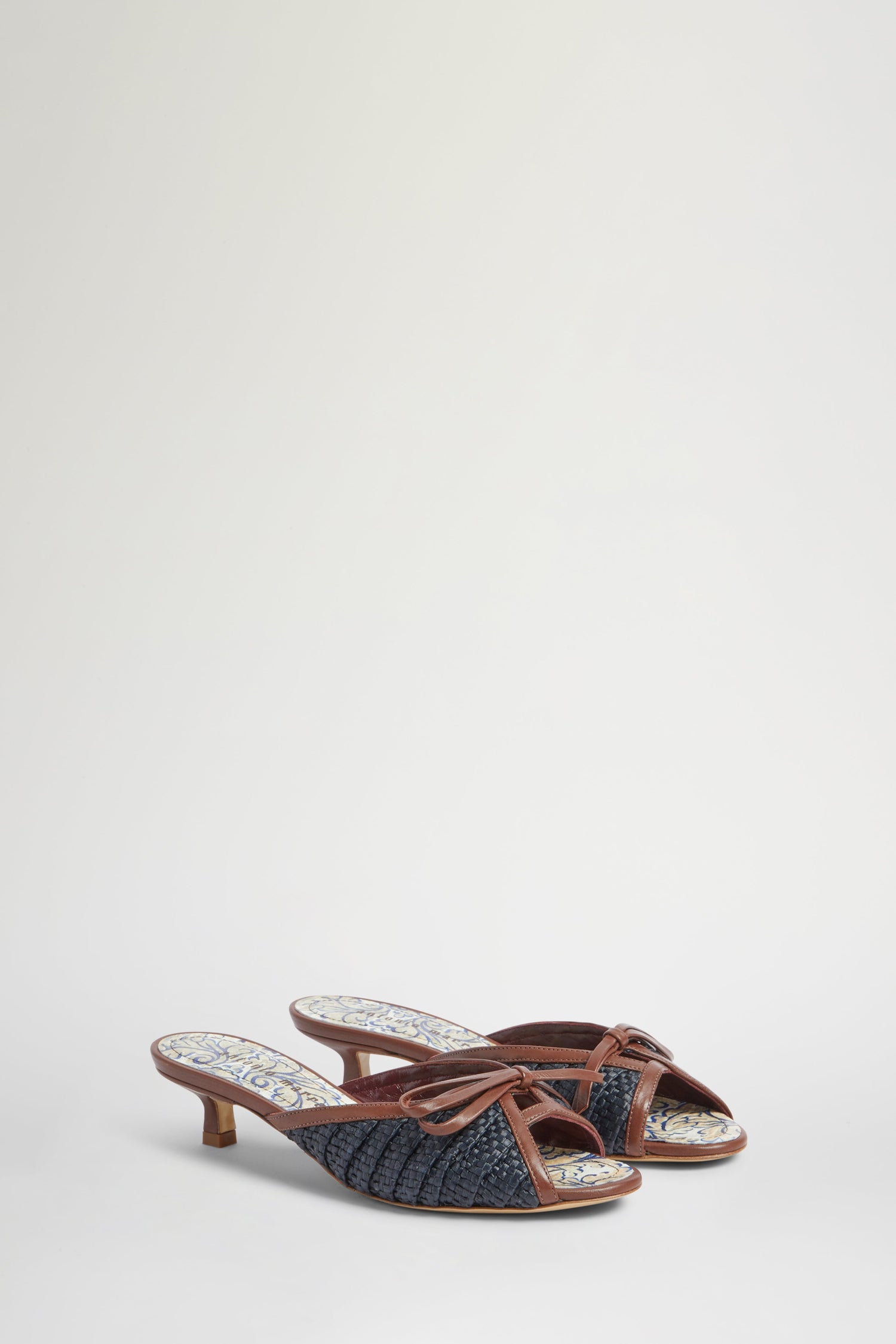 Kitten Heel Sandals in Blue Raffia