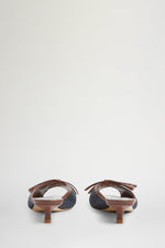 Kitten Heel Sandals in Blue Raffia