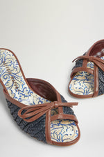 Kitten Heel Sandals in Blue Raffia