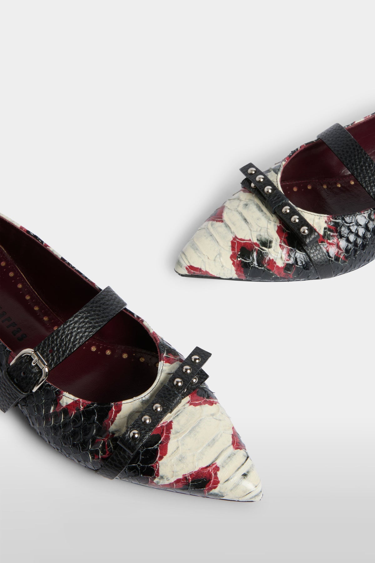 Black & Bordeaux Python-Effect Ballerinas