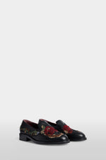 Floral Embroidered Leather Loafers