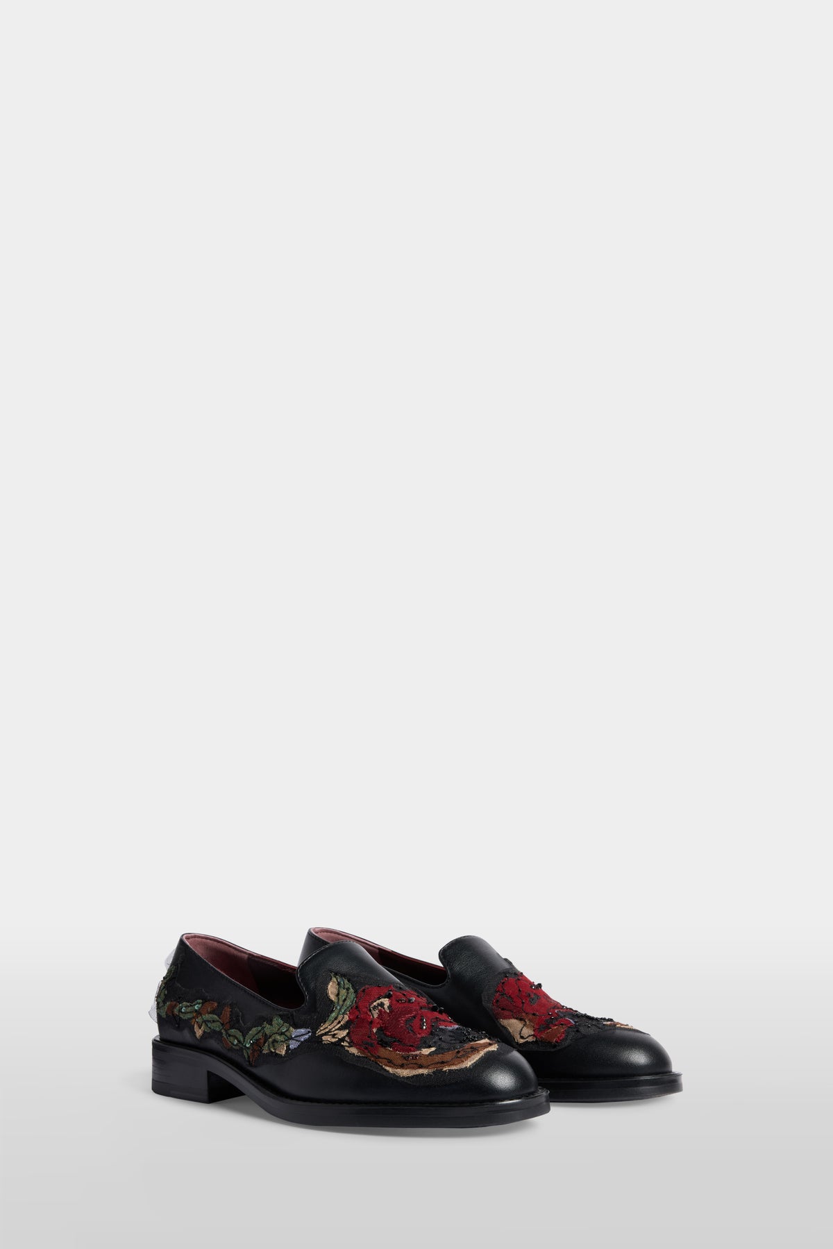 Floral Embroidered Leather Loafers